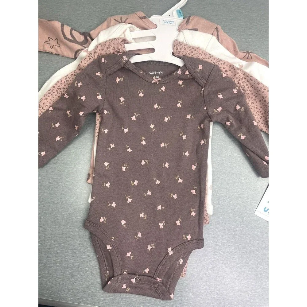 CARTER'S BABY GIRL 4-PACK HORSE & FLOWERS 100% COTTON BODYSUITS  SIZE 9 MONTHS